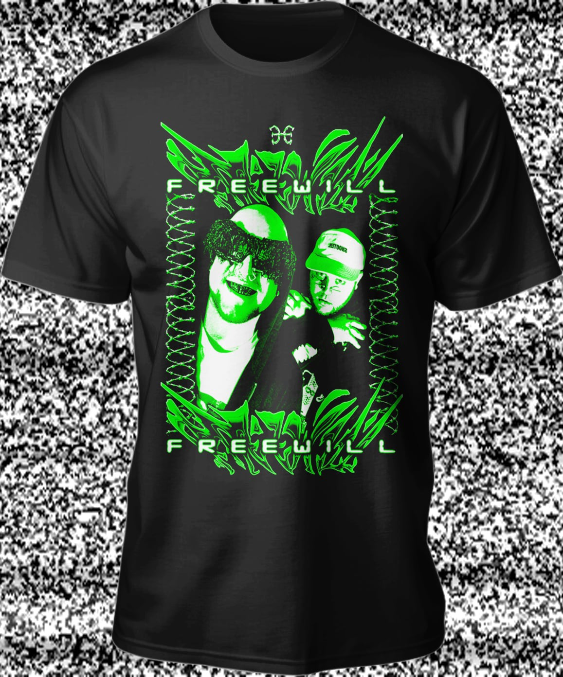 FREEWILL - “BARBED WIRE” T-SHIRT (BLACK/GREEN)